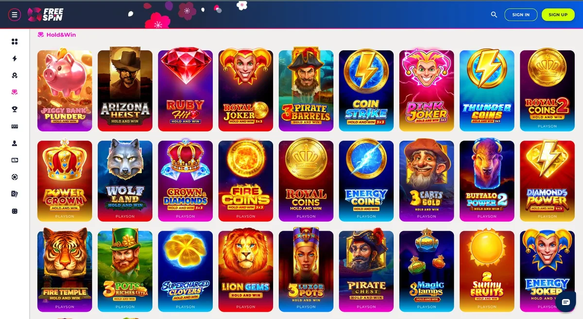 Free Spin Casino Hold and Win games for Wyoming players from Playson game developer