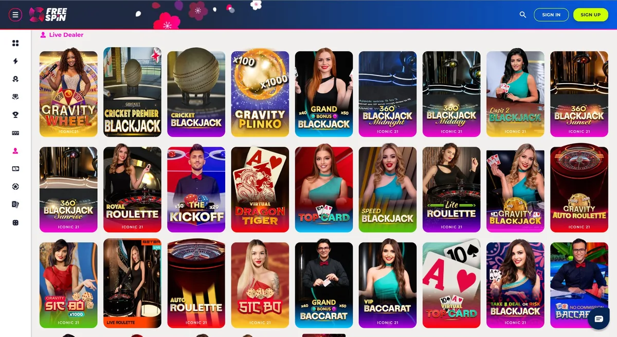 Free Spin Casino live dealer games available to Wyoming players — roulette and blackjack tables