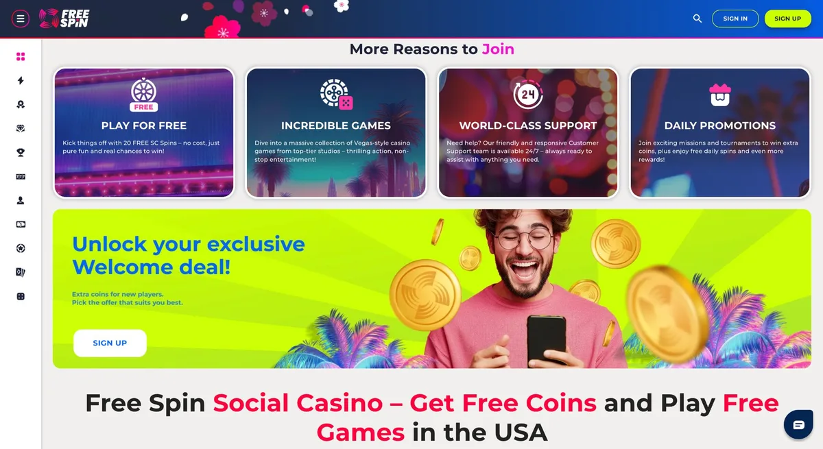 Free Spin Casino Wyoming features — free sweepstakes casino for Wyoming players